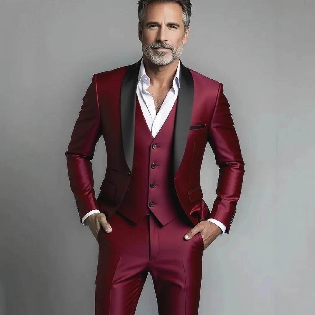Ensemble trois pièces pour hommes, noir et blanc, pour fête de mariage, grande taille, Blazer, mante