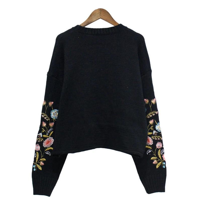 Pull Vintage brodé à col rond et fleurs pour femme, haut ample, coréen, à manches longues, à la mode
