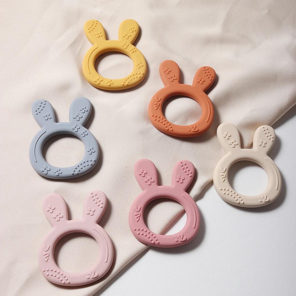 Anneau de dentition en Silicone en forme de lapin et de carotte pour bébé, jouet éducatif sensoriel