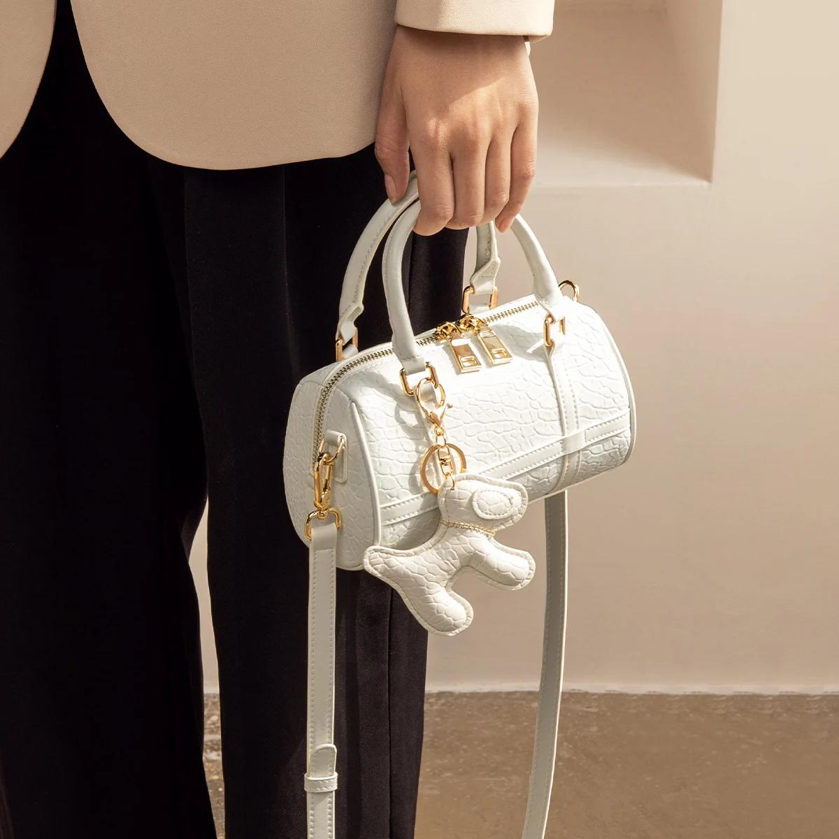 FOXER 2026 Nouveau Sac à Main Femme Tendance Sac Baril en Cuir de Vachette Texturé Sac Bandoulière D