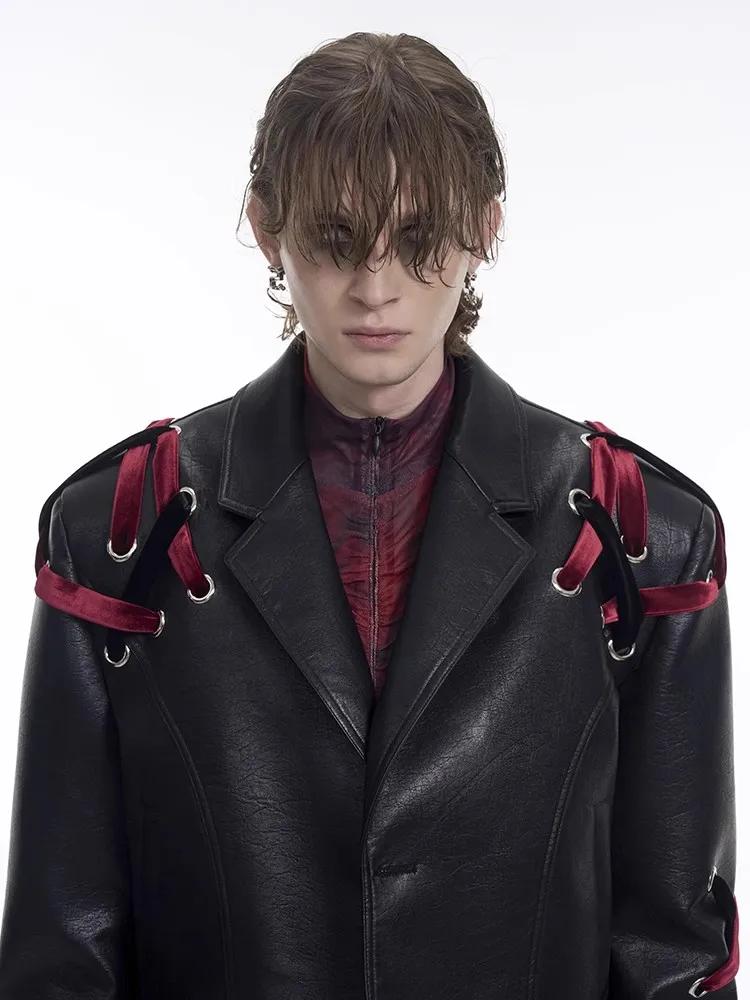 Mauroicardi printemps automne surdimensionné Cool noir Pu veste en cuir hommes épaulettes à manches