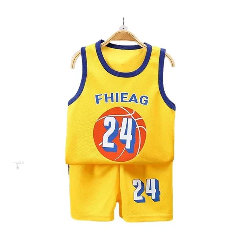 Ensembles d'été pour enfants, T-shirts et shorts de basket-ball sans manches, vêtements pour enfants
