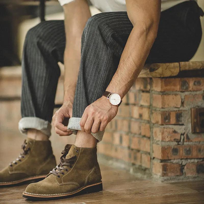 Maden Retro 12,8 oz jean rayé gris coupe droite zippé avec poches pantalon polyvalent à chevrons pou