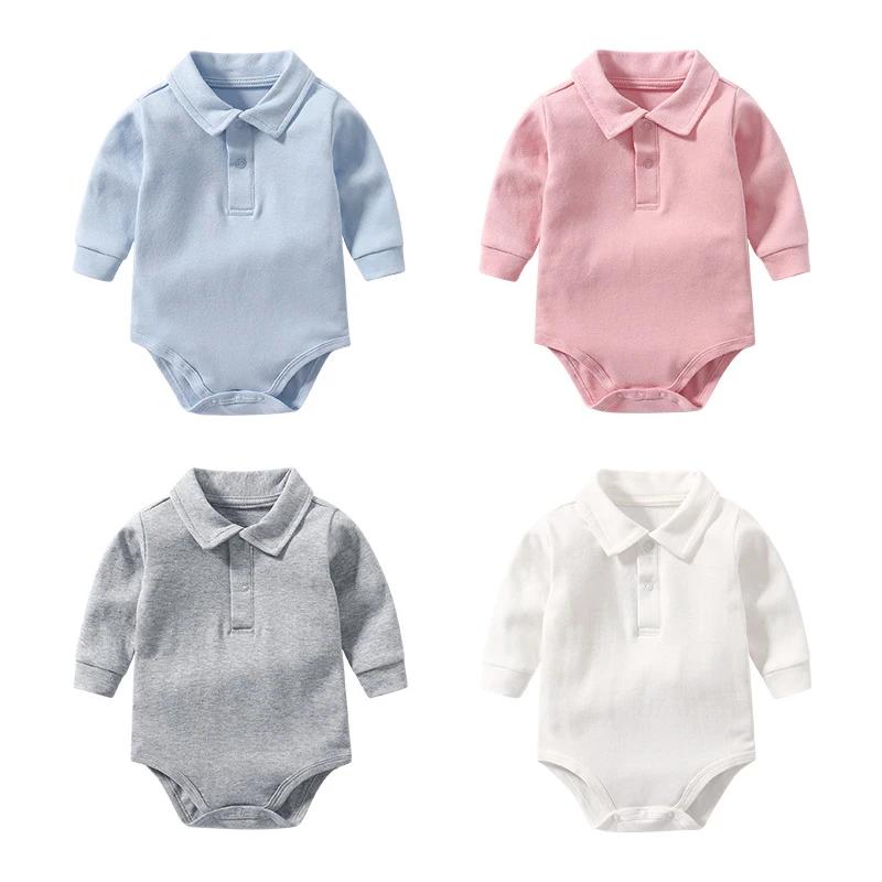 vêtements pour bébés Polo à manches longues pour nouveau-né, barboteuse pour tout-petits, 100% coton