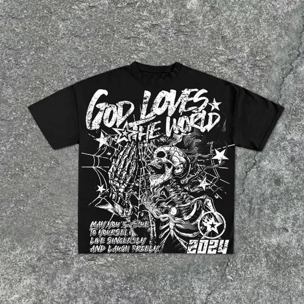 T-shirt col rond pour hommes, style à la mode, imprimé tête de mort, confortable et respirant, haut