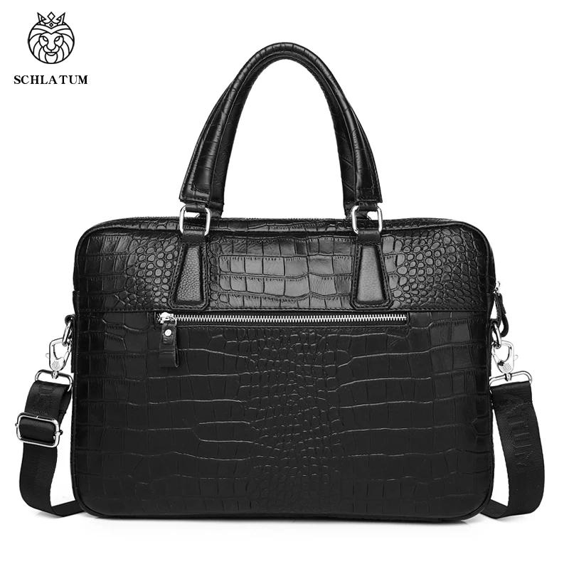 SCHLATUM véritable cuir Crocodile Grain porte-documents dur pour hommes 15.6 pouces mallette pour or