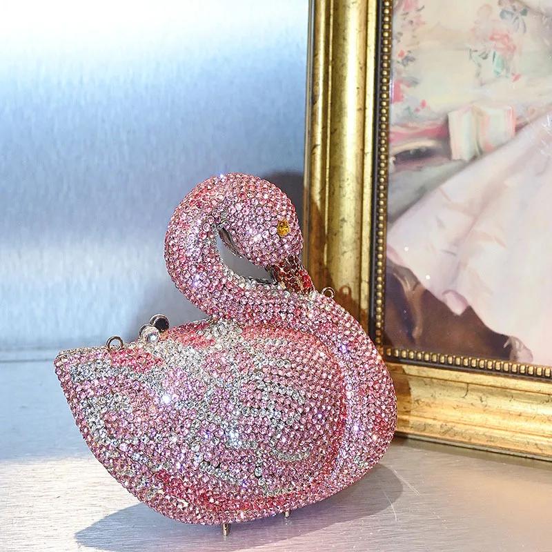 Cygne femmes pierres soirée pochettes mariées animaux strass sacs à main et sacs à main de luxe conc