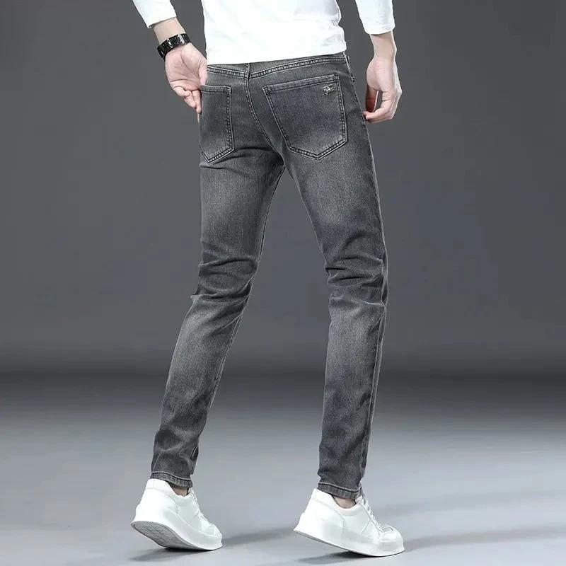 Jean pour homme, coupe slim élastique, jambe droite légère, denim haut de gamme, pantalon long en de