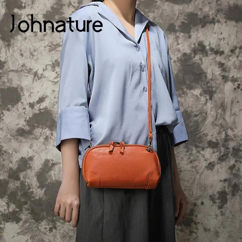 Johnature – sac Simple en cuir véritable pour femmes, petit sac de loisirs en peau de vache naturell