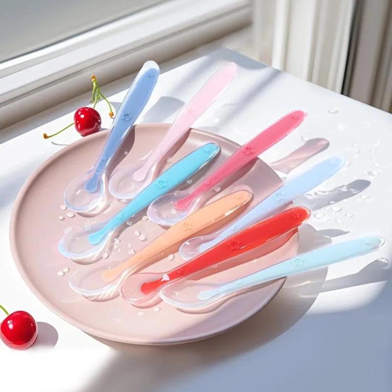 Cuillère d'apprentissage en Silicone pour bébé, 9 couleurs, motif étoile, grand petit ensemble de cu