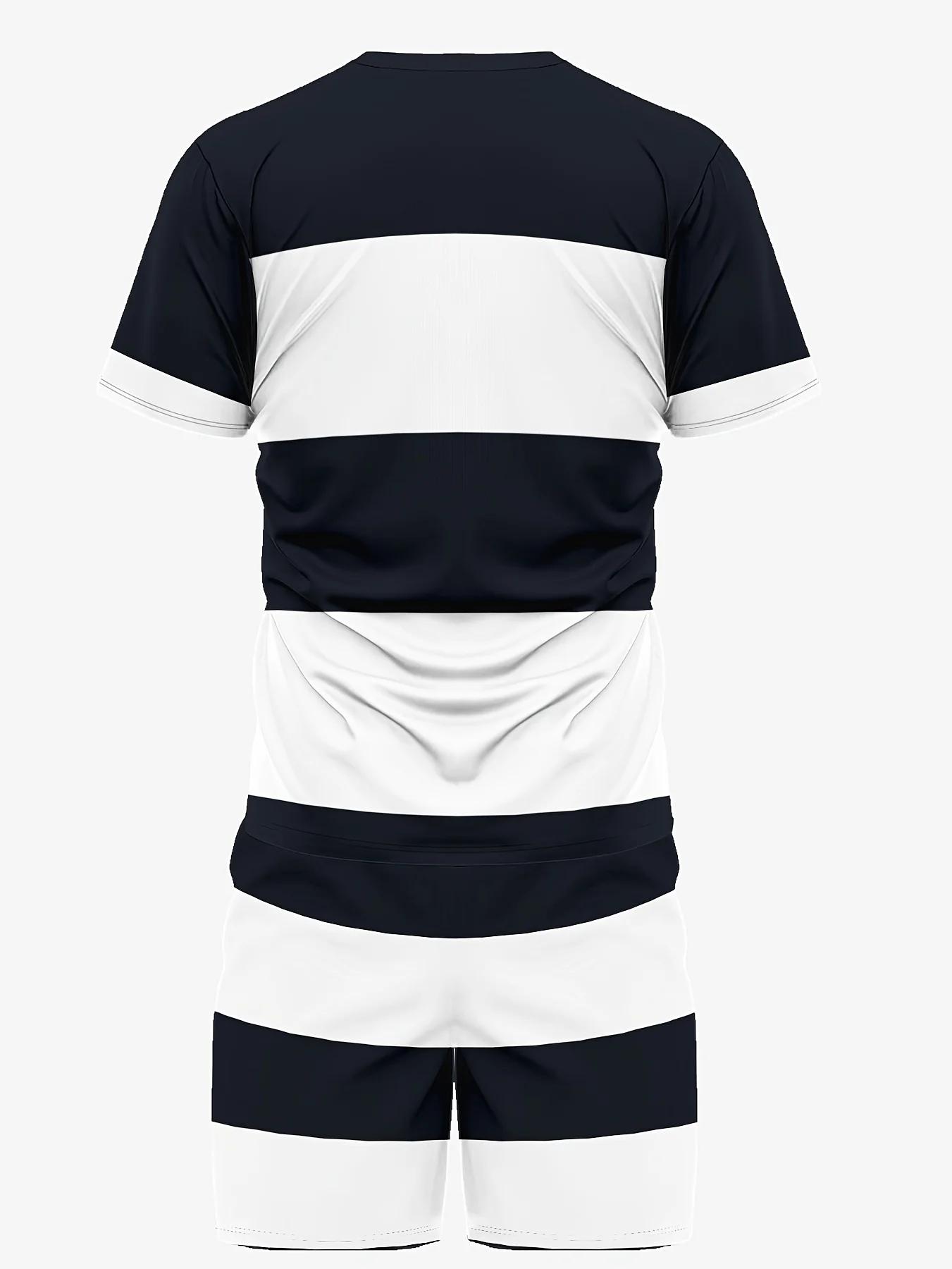 À la mode hommes été rayé imprimé micro élastique respirant col rond T-shirt ensemble short et haut