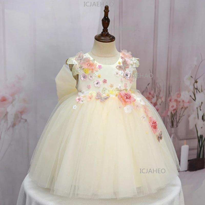 Nouvelle Robe de Princesse Faite à la Main avec Appliques pour Filles, Tenue de Cérémonie, d'Anniver