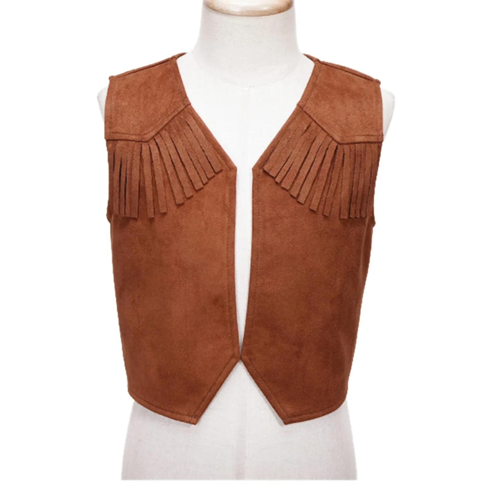Costume de performance de cosplay de cow-boy occidental pour enfants, décor à franges, gilet en émai