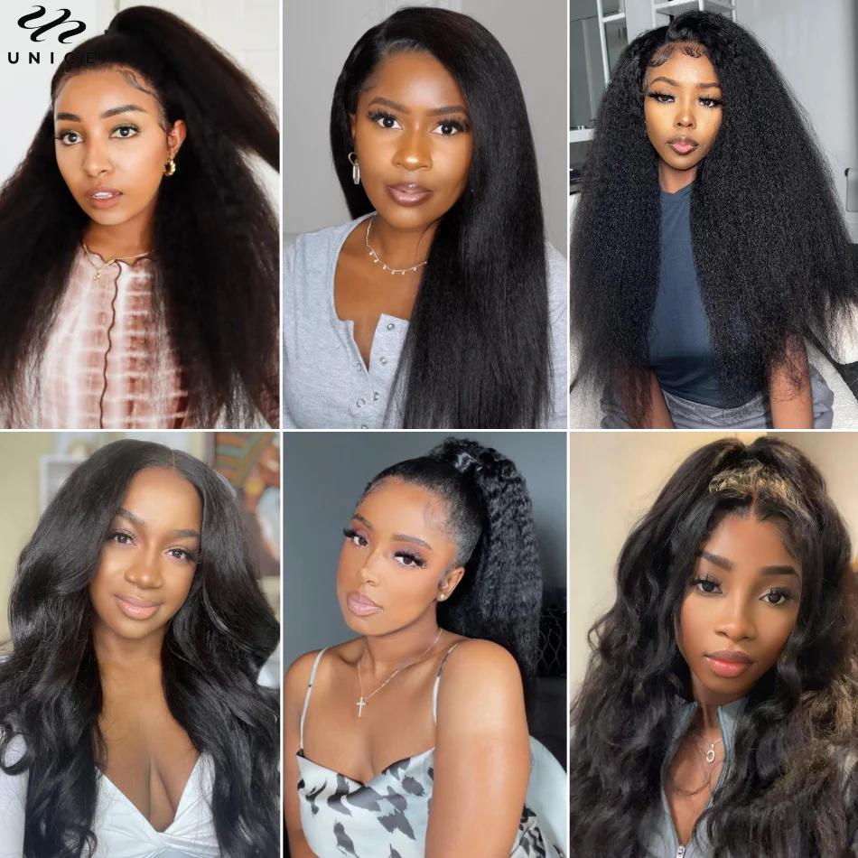 Mèches naturelles crépues lisses-UNice Hair, 100% cheveux humains, 3/4 humains, à coudre, en lots de