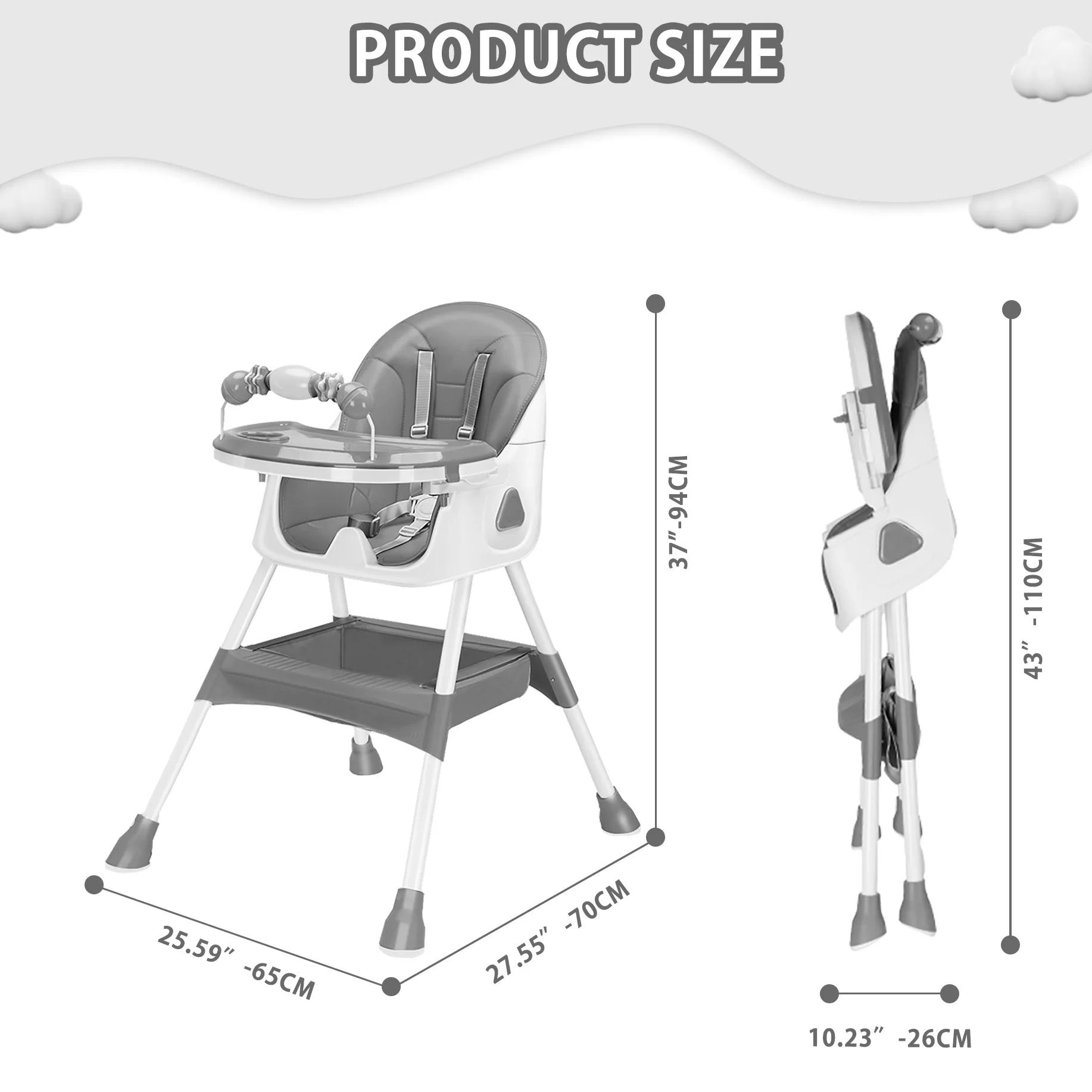 Chaise haute pliable pour bébé de 6 mois plus, avec grand coussin antidérapant et support à jouets,