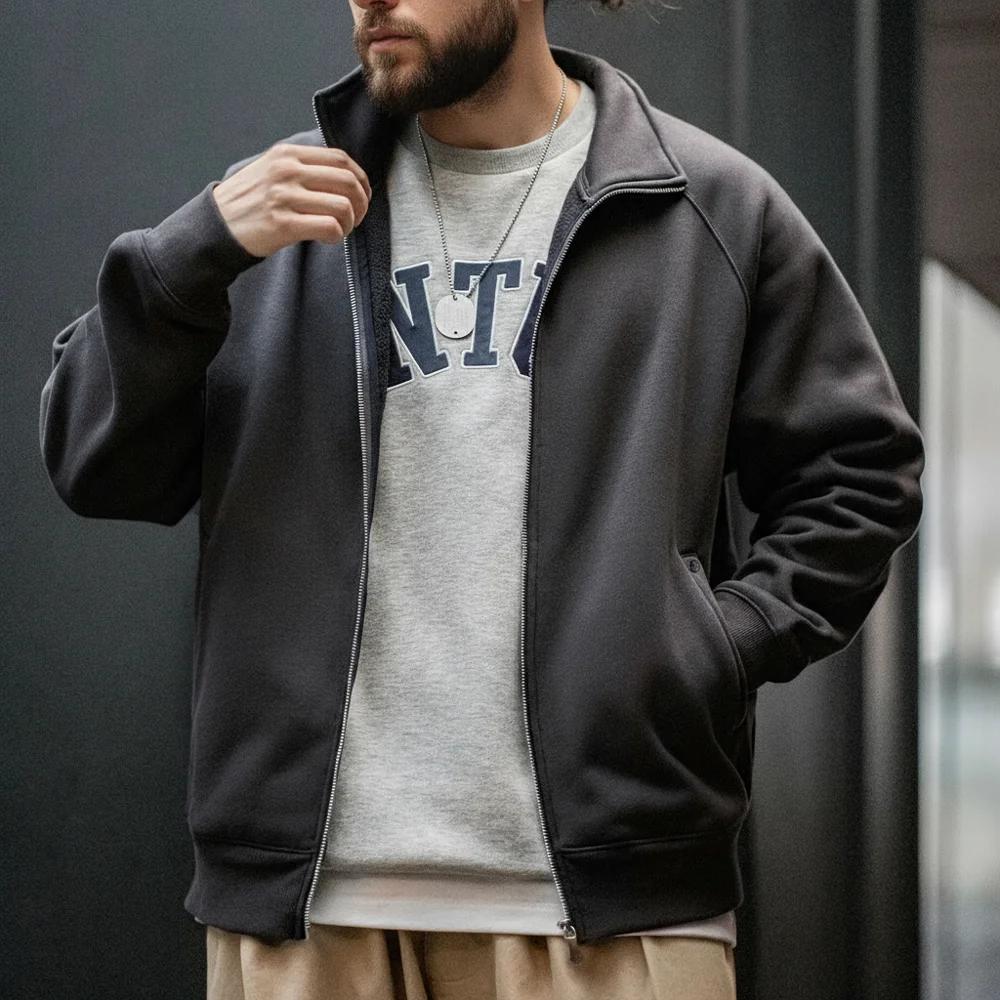 Maden-Cardigan Polar Smile avec col montant pour homme, sweat-shirt de sport, veste à glissière, man
