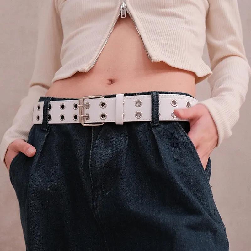 Ceinture tendance Simple à Double trou pour hommes et femmes, 1 pièce, Style Punk Hip Hop Rock, sous