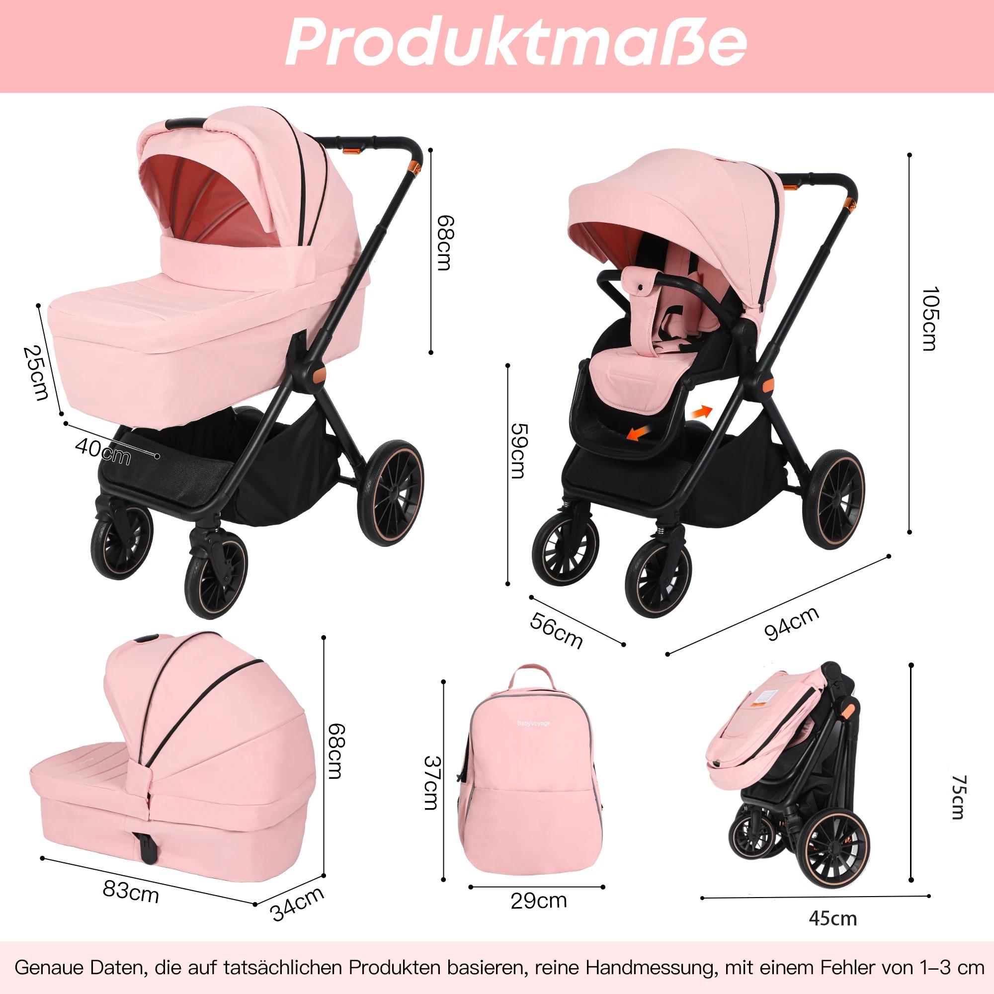 Poussette bébé 4 en 1 avec siège auto pour bébé et base ISOFIX, poussette réversible multifonctionne