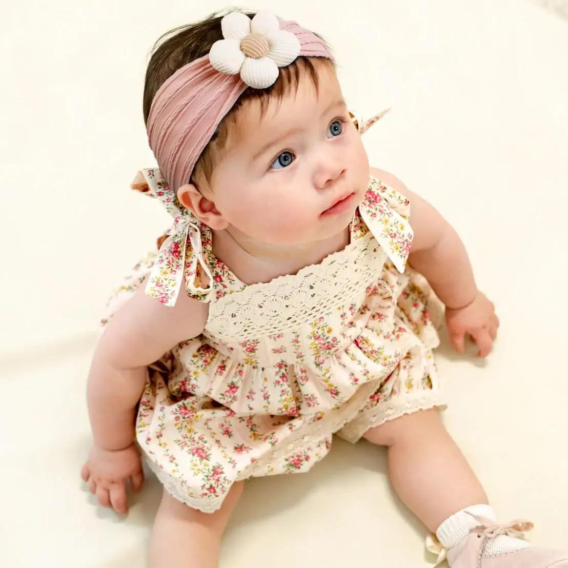 Turban Bebe Fille Bandeau Bebe Fille Bandeau élastique en nylon à fleurs pour filles, turban doux po