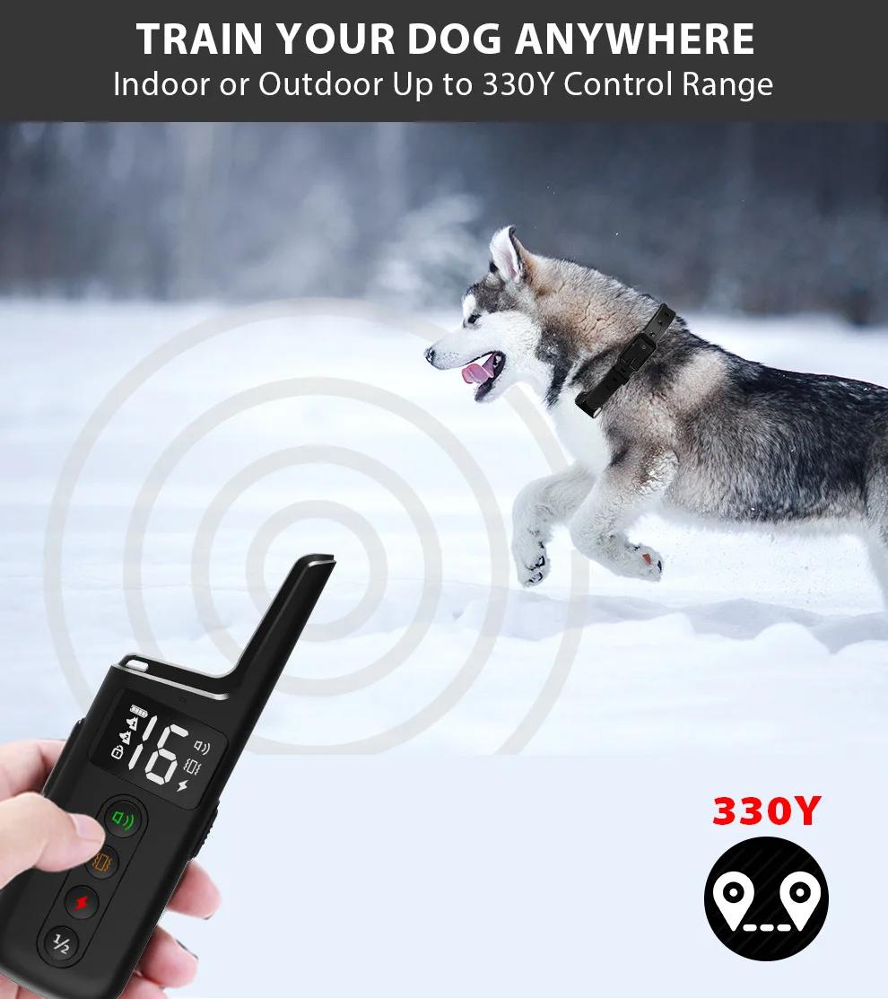 Collier d'entraînement pour chien, choc enveloppant, Distance de contrôle de 1000 pieds avec 3 Modes