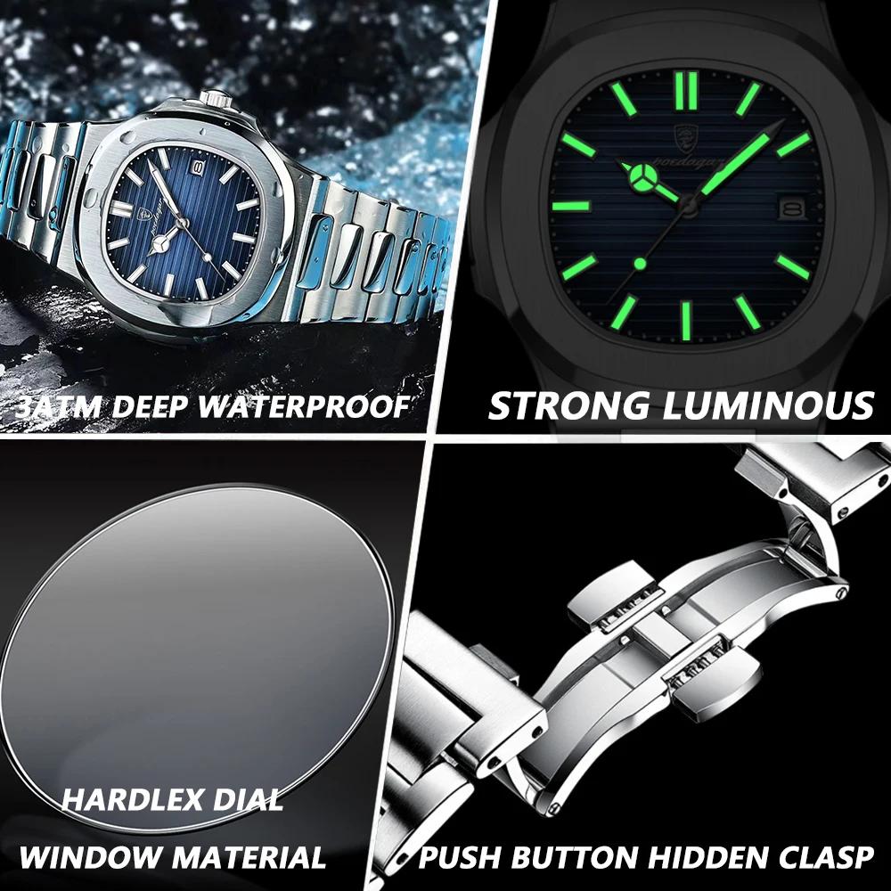 POEDAGAR carré luxe hommes montre-bracelet étanche lumineux Date en acier inoxydable mâle horloge af