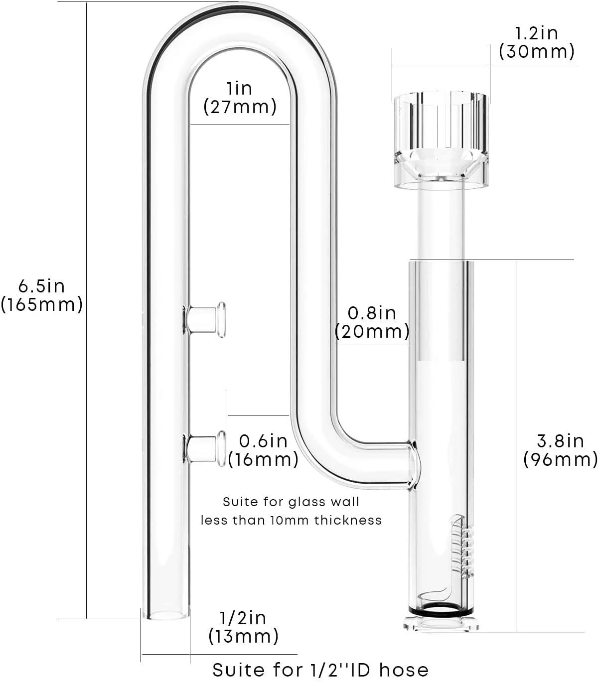 Mini tuyau de lys en verre aquatique, écumoire de protéines, influx et sortie pour Mini système de f