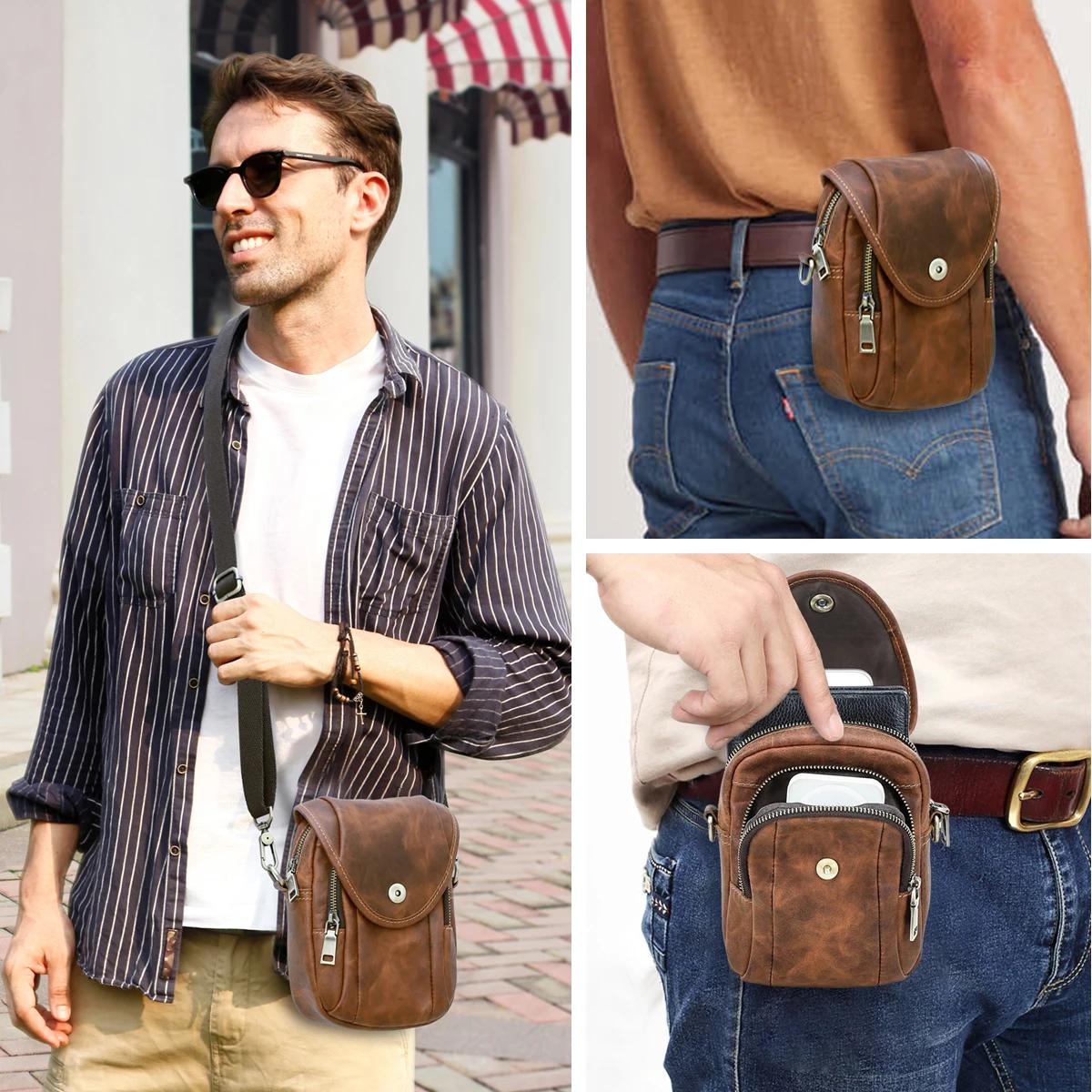 CONTACT'S sacs à bandoulière en cuir véritable pour hommes sacs de taille ceinture Fanny Packs petit