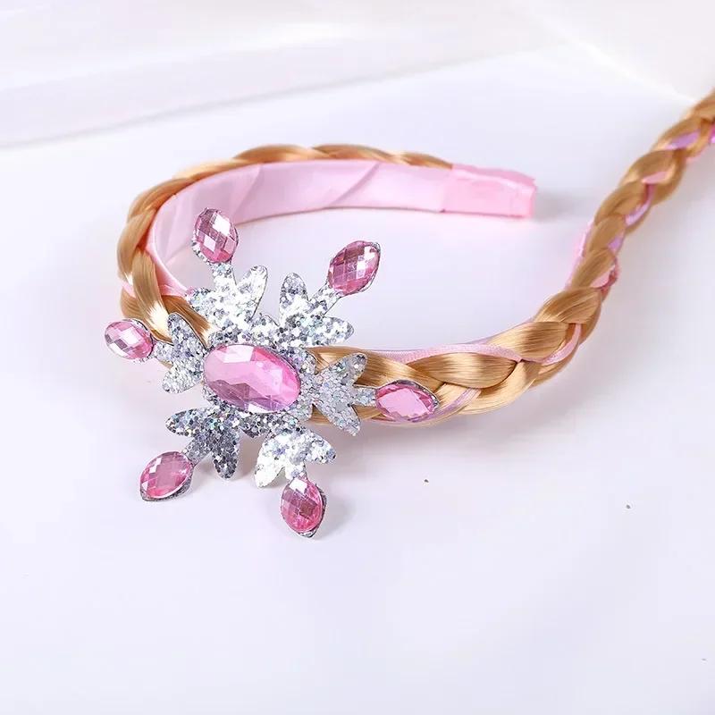 Perruque la reine des neiges tressée princesse bandeau fille Elsa flocon de neige bleu rose bandeau