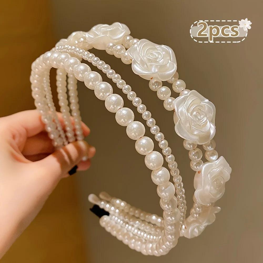 1/2 pièces de bandeaux de perles d'imitation pour filles mignonnes qui ne fait pas mal aux cheveux,