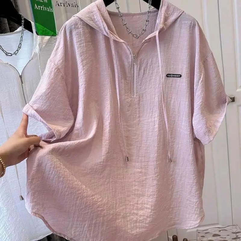 T-shirts surdimensionnés femmes été à capuche à manches courtes T-shirt français mince hauts mode co