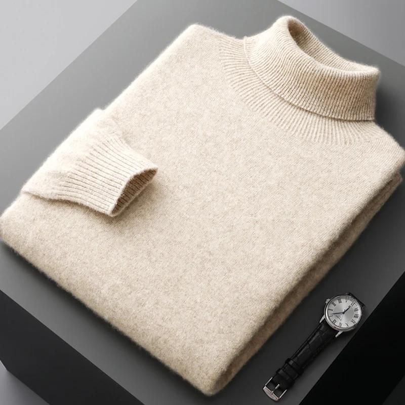 Pull une pièce à revers haut pour homme, 100% laine Pure, prêt à porter, automne et hiver, tricoté d