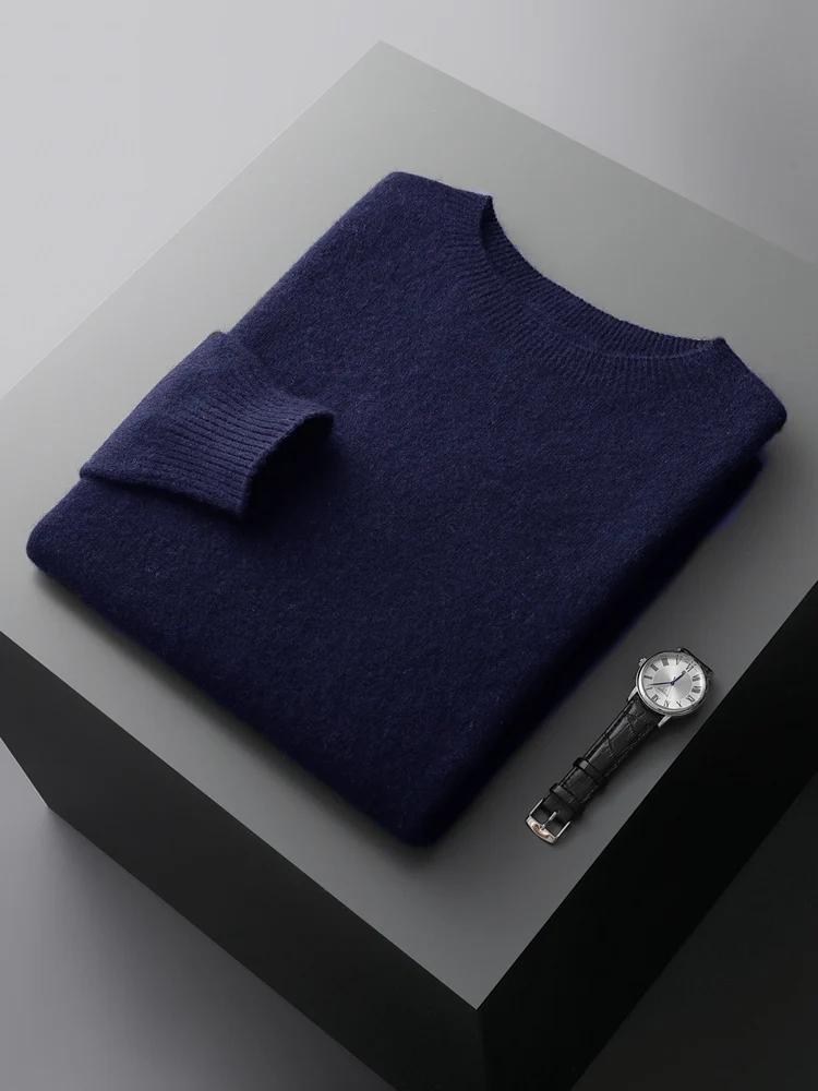 Pull basique en laine sans couture pour homme, col rond, couleur unie, 100% laine mérinos, tricot dé