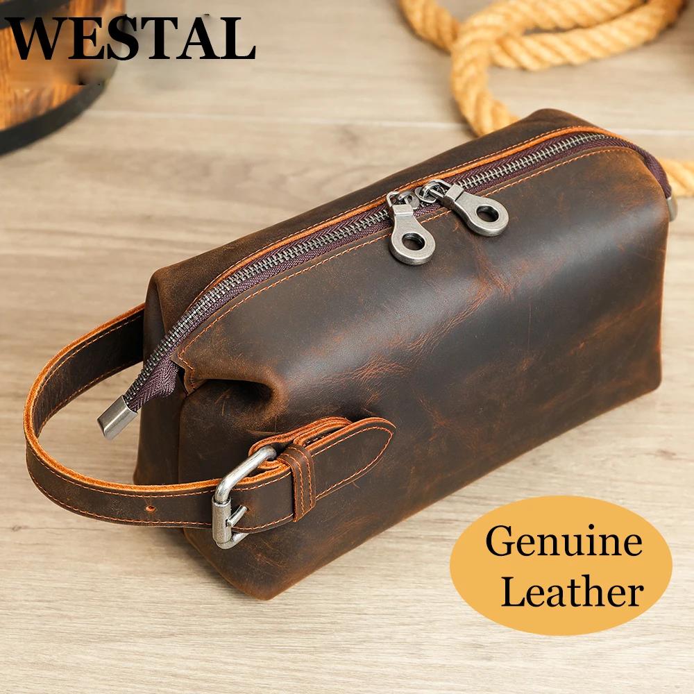 WESTAL Crazy Horse – sacs en cuir pour hommes, avec poignées, poignet de grande capacité, pochette p