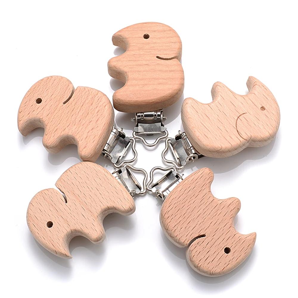 Sucette en bois de hêtre pour bébé, 5 pièces, sucette animale en bois de hêtre, support à Clips méta