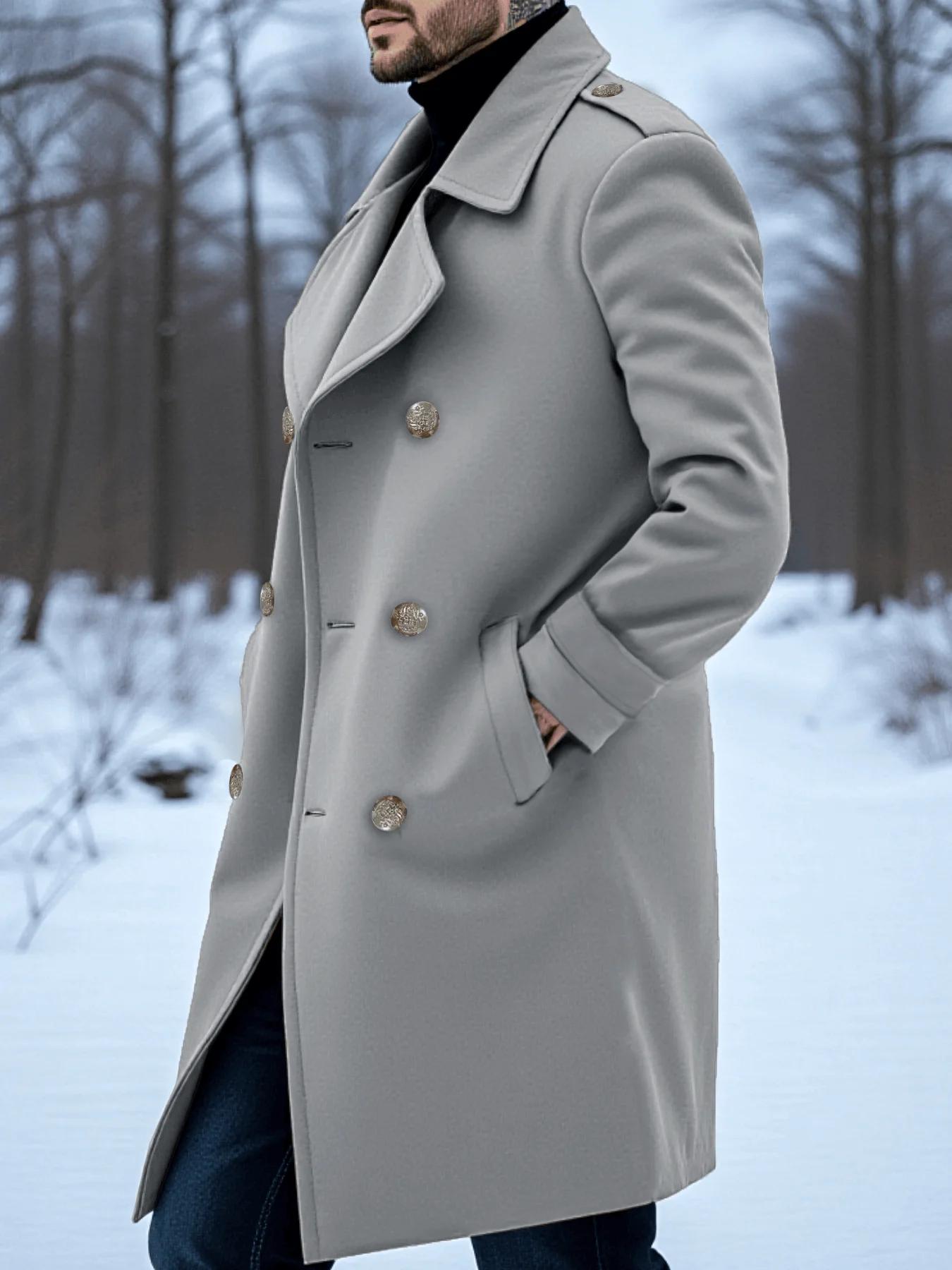 Pardessus d'hiver à double boutonnage pour hommes avec doublure épaisse, manteau chaud et Long de St