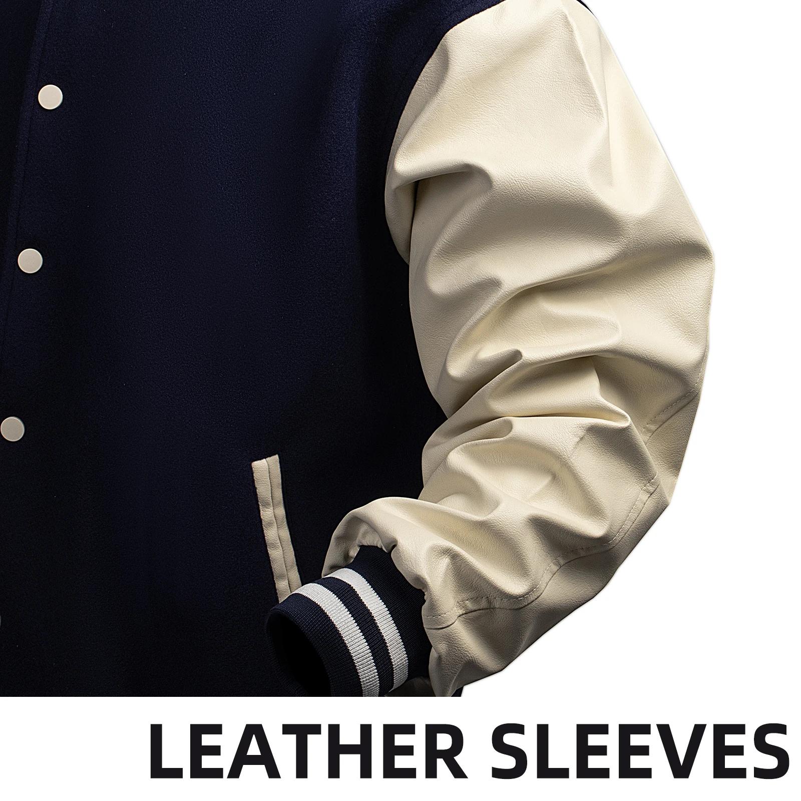 Veste universitaire pour homme, manches en simili cuir, style classique Letterman, veste bomber, ves