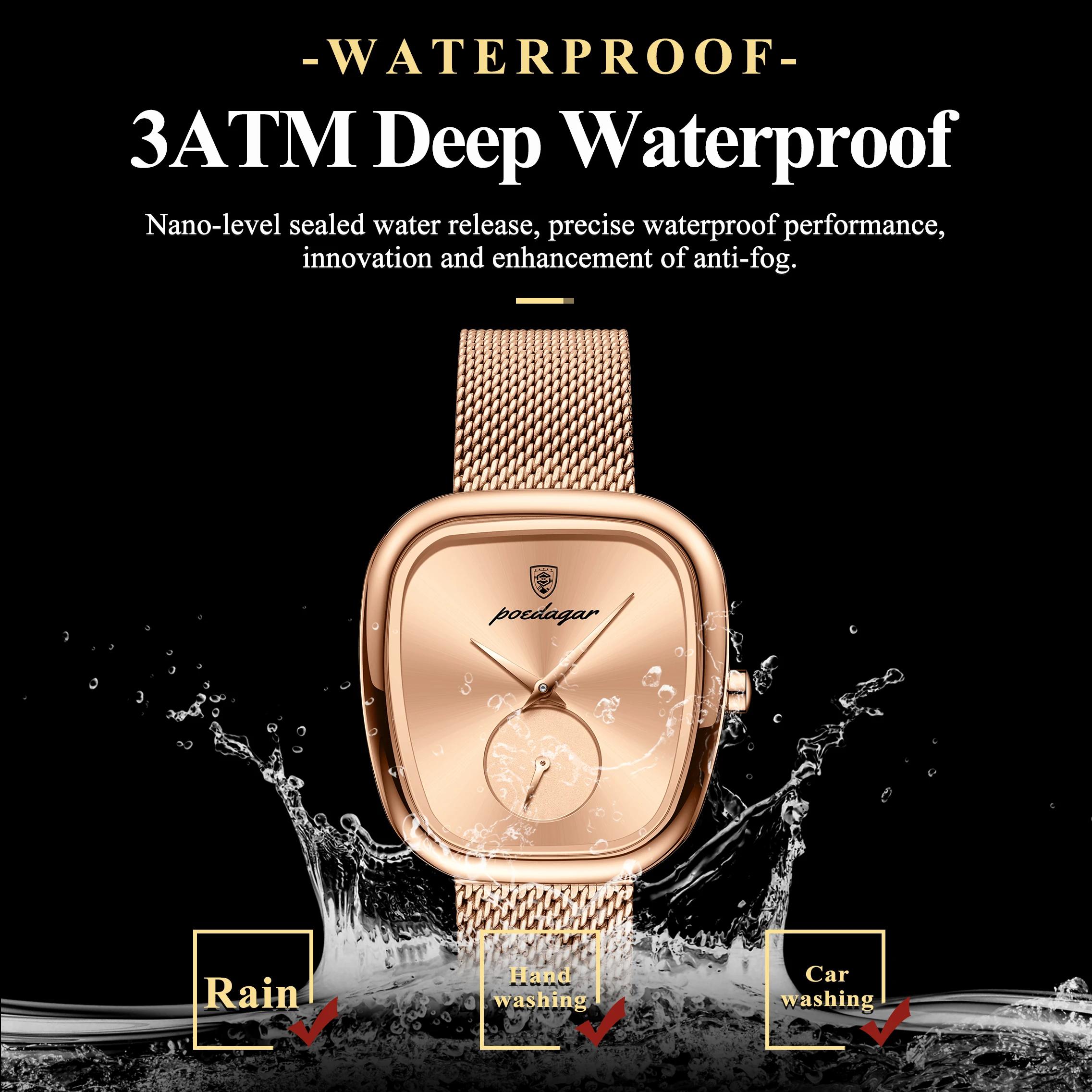 POEDAGAR marque de luxe femme montre étanche en acier inoxydable maille femmes montres mode élégant