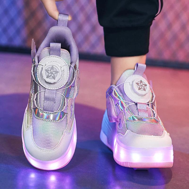 Chaussures de patins à roulettes légères Led pour enfants, baskets d'extérieur à la mode avec poulie