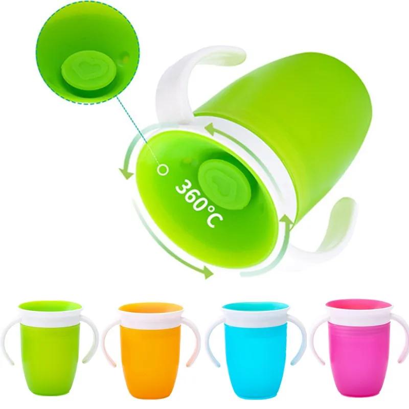 Tasse apprentissage bébé 360° rotation poignées double - Couvercle rabattable étanche silicone - Nourrissons