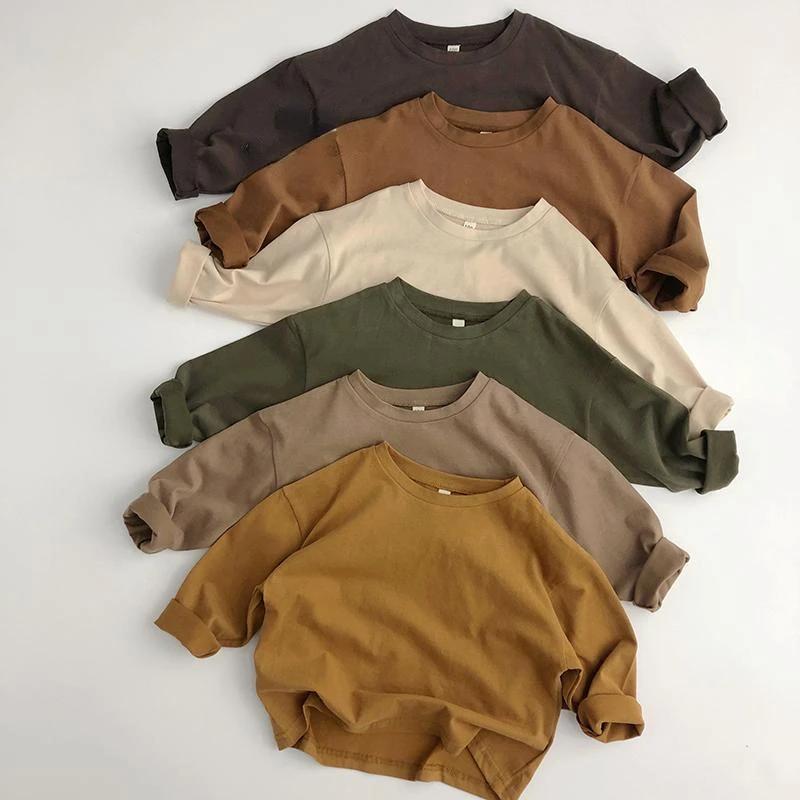 T-shirt en coton à manches longues pour enfants, haut à la mode pour garçons et filles, vêtements po