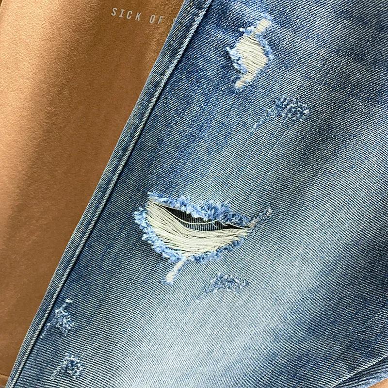 Jean Déchiré à Trous Coniques pour Homme, Denim Effiloché, Vintage, Décontracté, Bleu, Nouvelle Coll