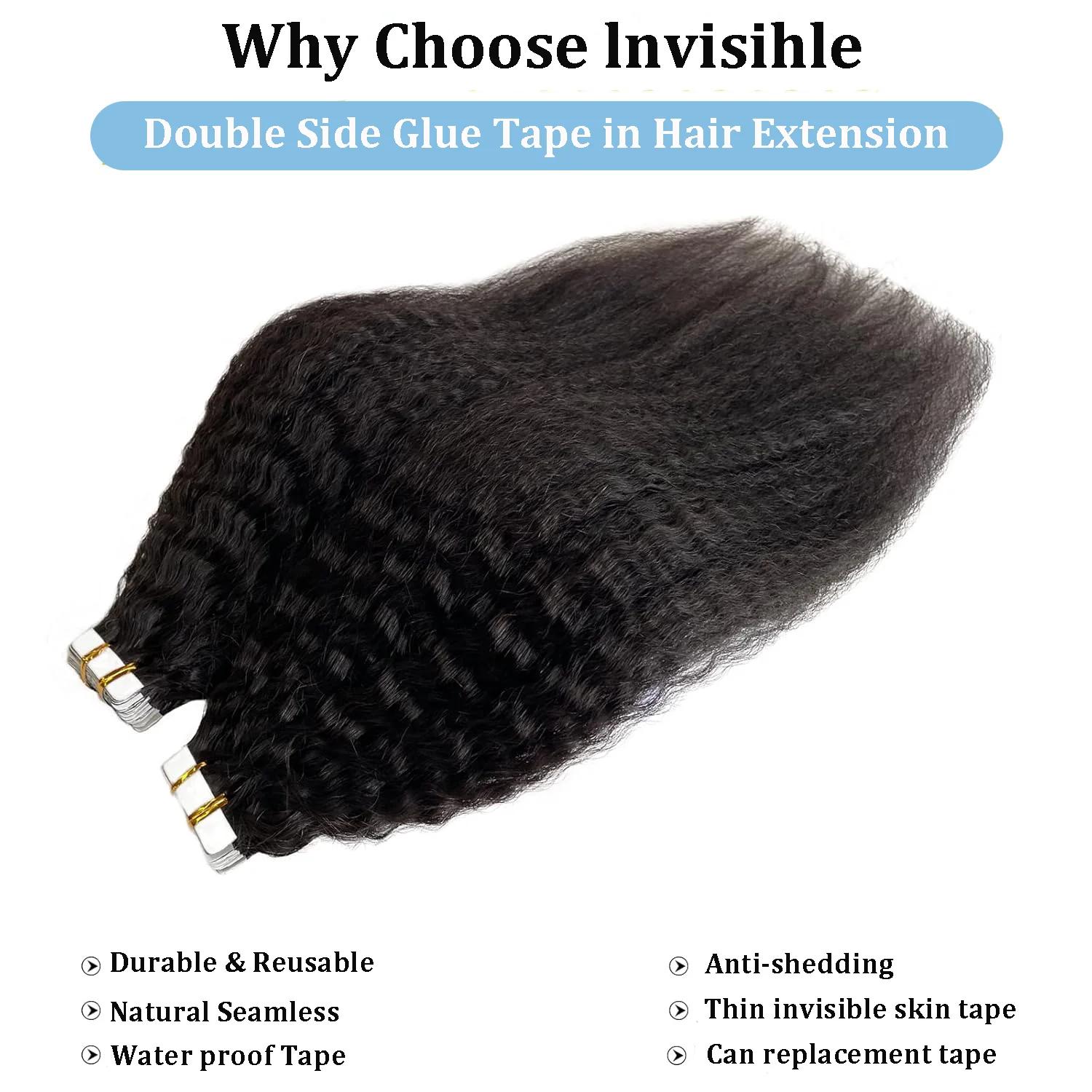 Bande dans les Extensions de cheveux humains crépus droits Extensions adhésives de cheveux brésilien