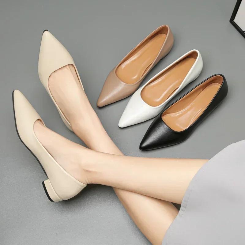 Chaussures pointues à bouche peu profonde pour femmes, chaussures simples et décontractées à talons