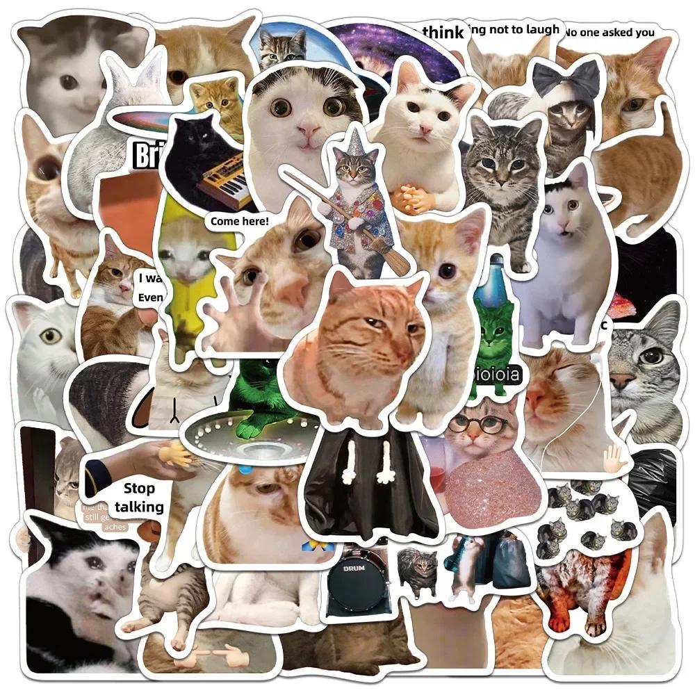 50pcs mignon drôle animaux chat Meme autocollants Kawaii dessin animé décalcomanies enfants jouets o
