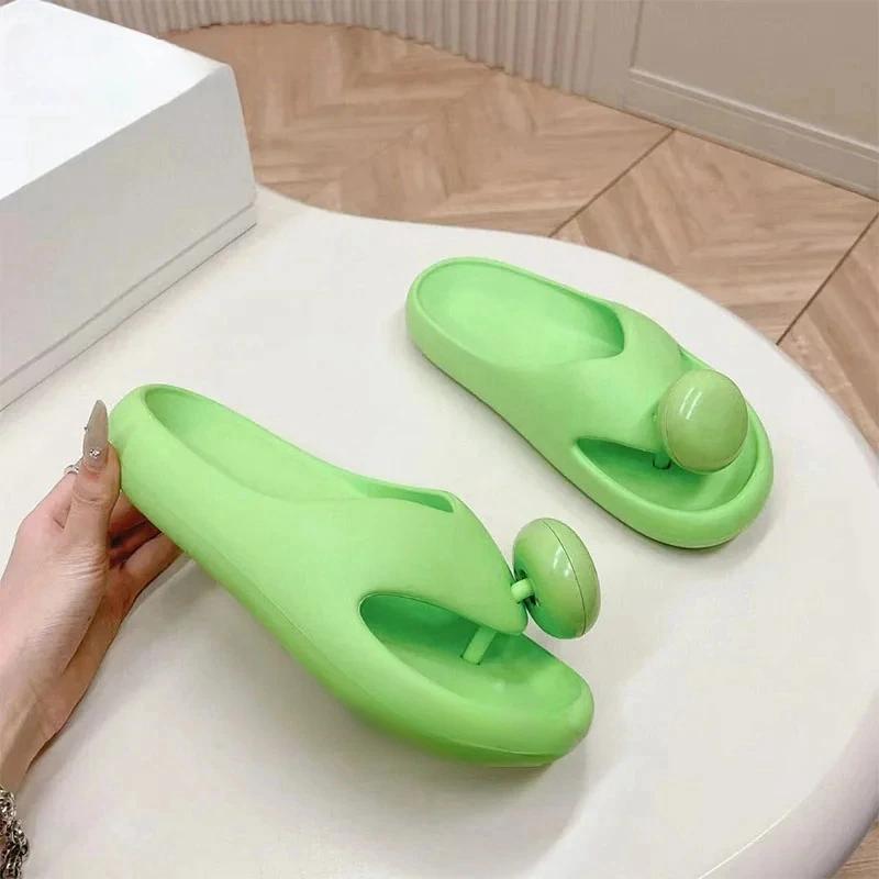 Tongs en cuir à bout rond pour femmes, pantoufles de qualité supérieure, sandales concises solides,