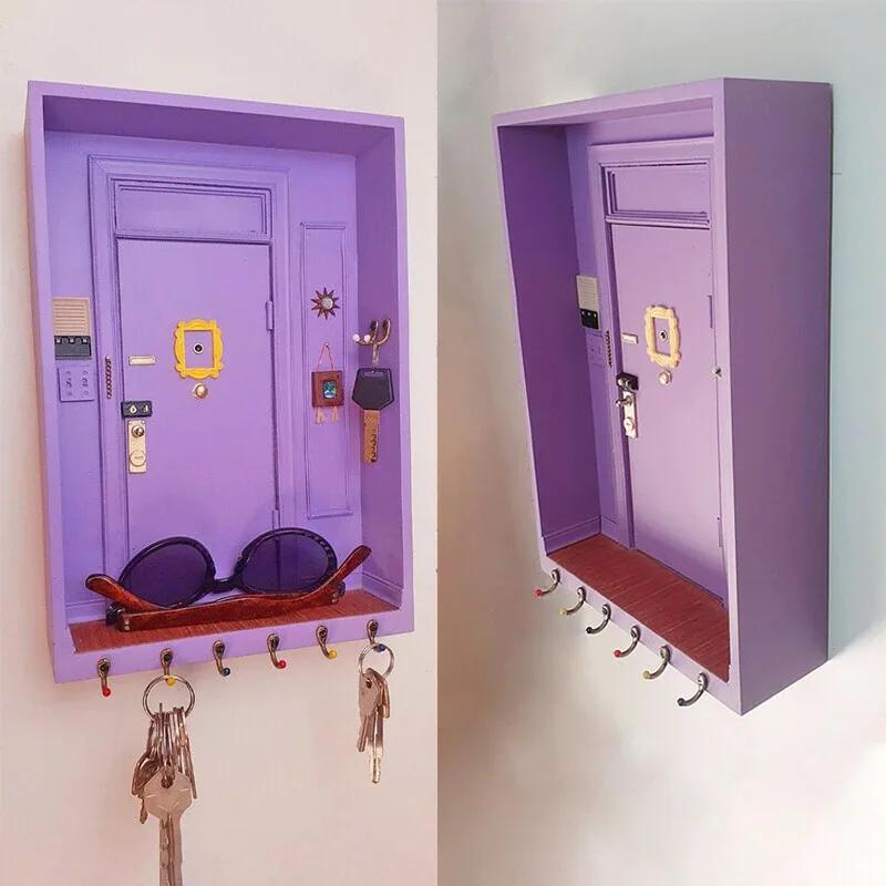 Porte violet amis porte-clés boîte en bois clé suspendue cintre en bois support de rangement organis