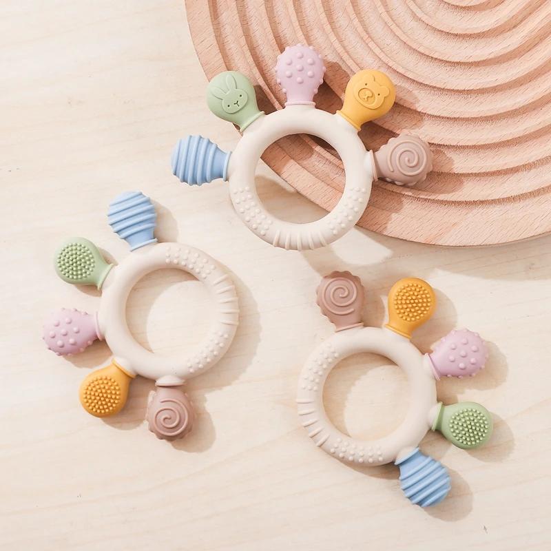 Anneau de dentition en silicone sans BPA pour bébé, jouets TeWindsor pour tout-petit, cadeaux pour b