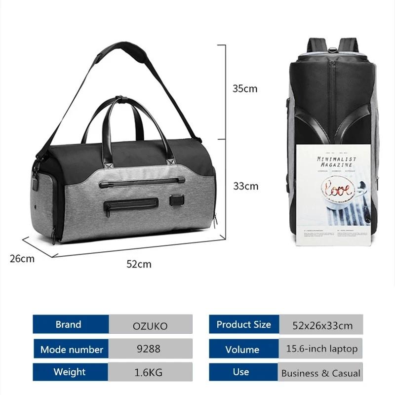 OZUKO-Sac à vêtement multifonction pour hommes, sac de voyage imperméable, grande capacité, poche po