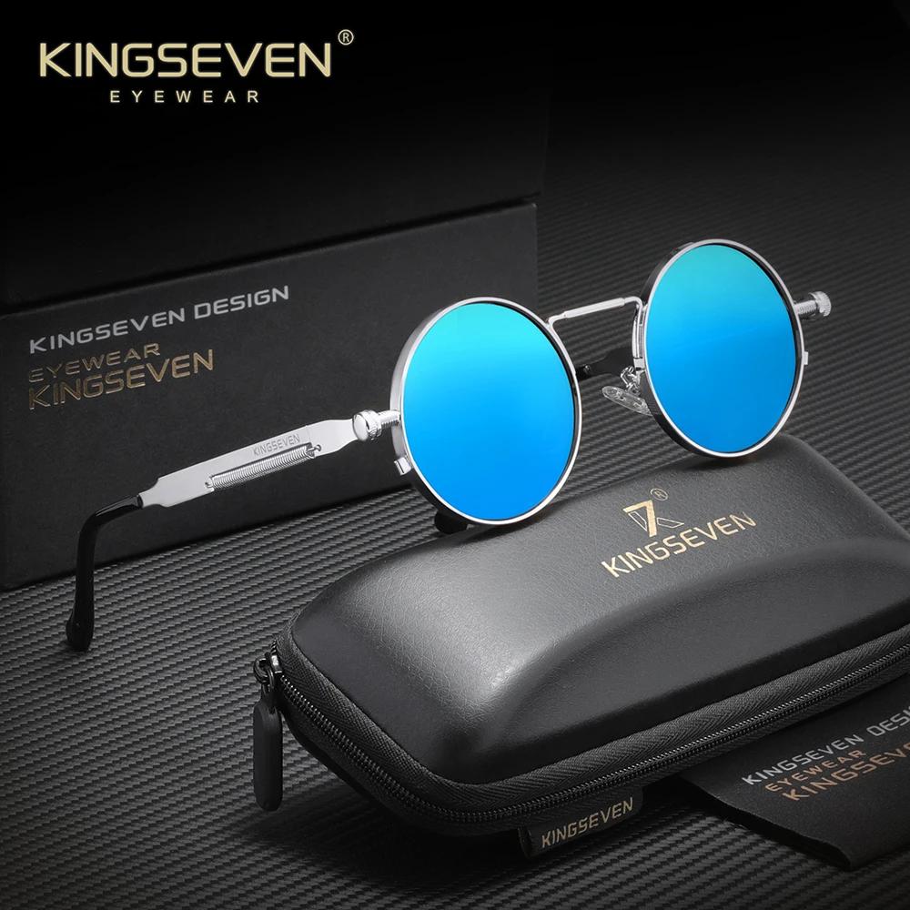 KINGSEVEN Lunettes de soleil rondes gothiques steampunk pour hommes et femmes, accessoire de style r