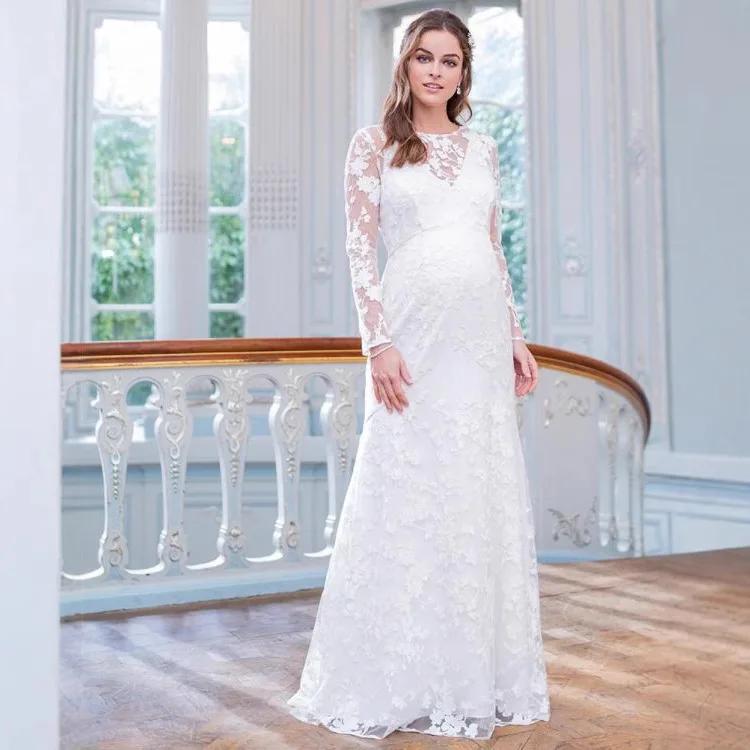 ALTERFull-Robe Longue Maxi en Dentelle, Manches sulf, en Forme de V, Ourlet au Dos, Bouffante, pour